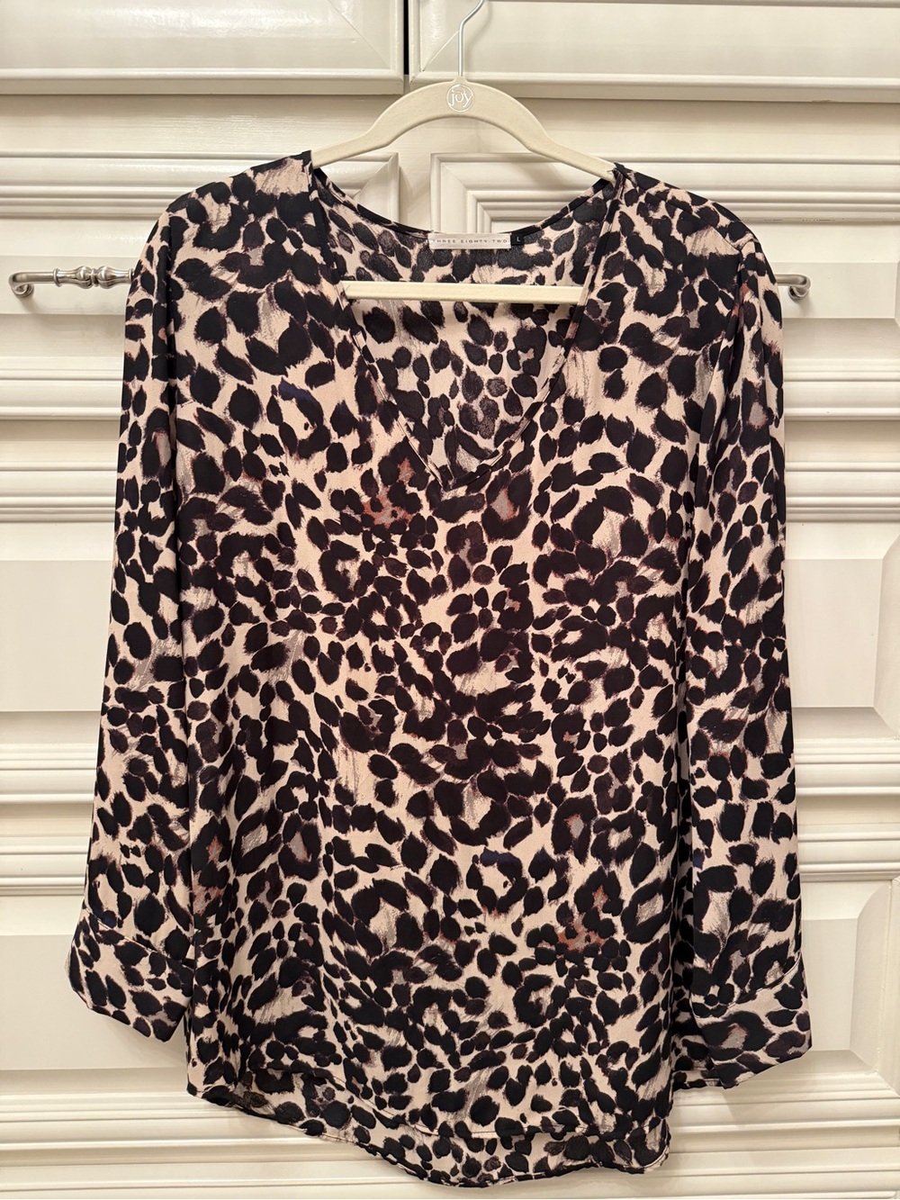Leopard Print V-Neck Blouse - Black and Cream